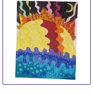 Hand painted colorful Abstract Sun and Moon Art